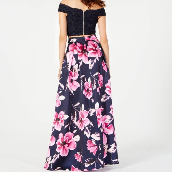 Speechless Women's Navy/Pink Floral/Lace Top/Skirt Two Piece Set sz Junior's 1 - Picture 3 of 7